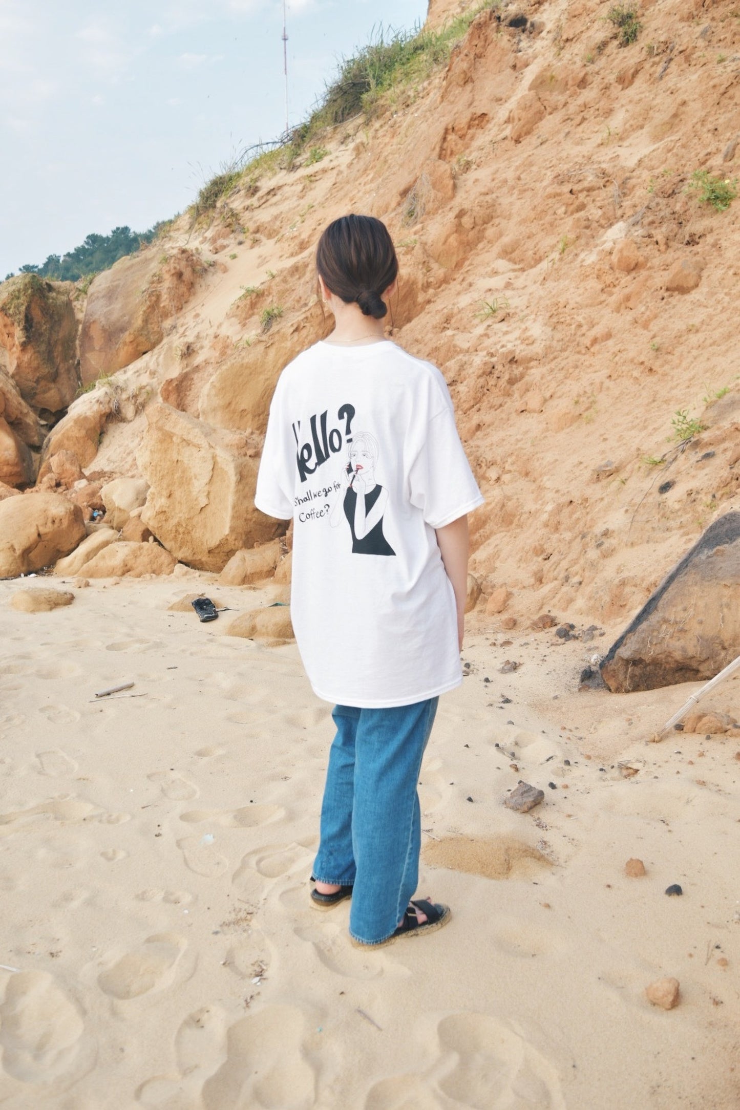 city girl coffee T-shirt（ベージュ/ホワイト )【 SUPERSALE対象商品】