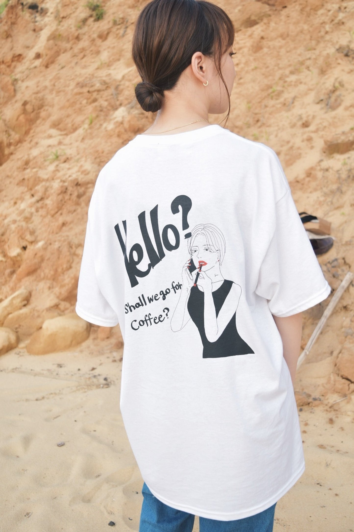 city girl coffee T-shirt（ベージュ/ホワイト )【 SUPERSALE対象商品】