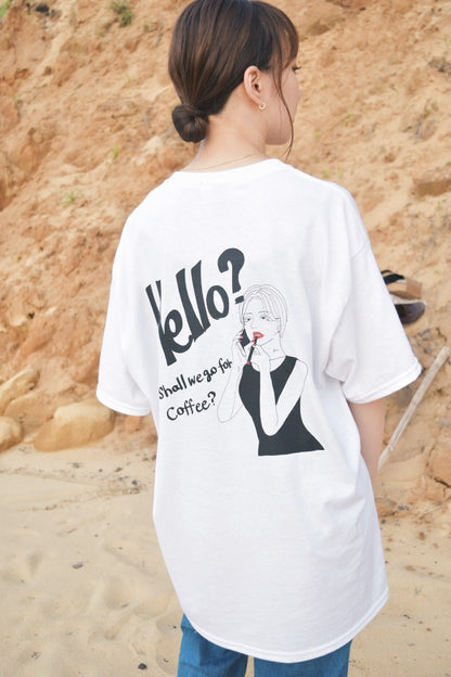 city girl coffee T-shirt（ベージュ/ホワイト )【 SUPERSALE対象商品】