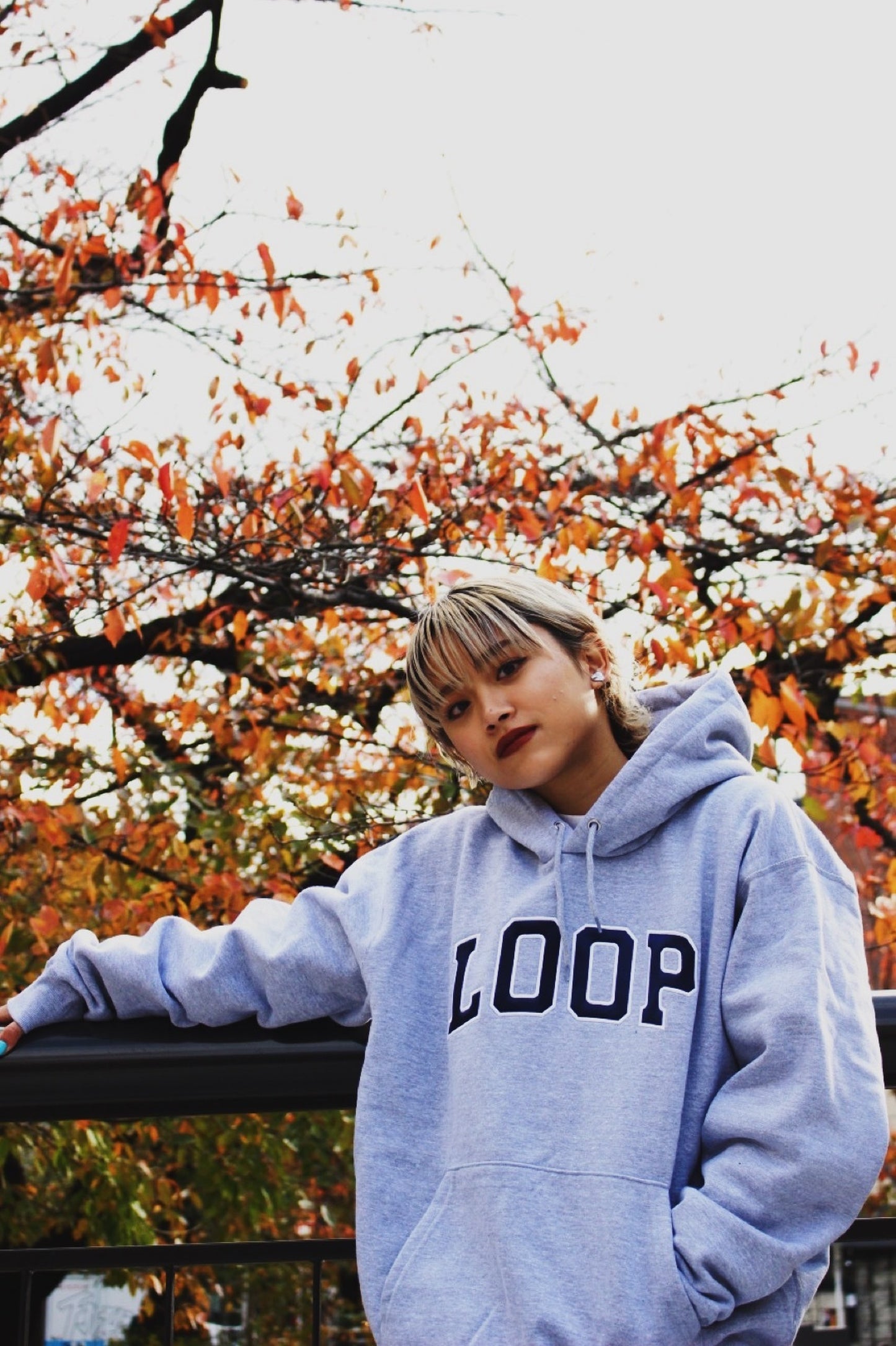 LOOP SATIN EMBROIDERY HOODIE