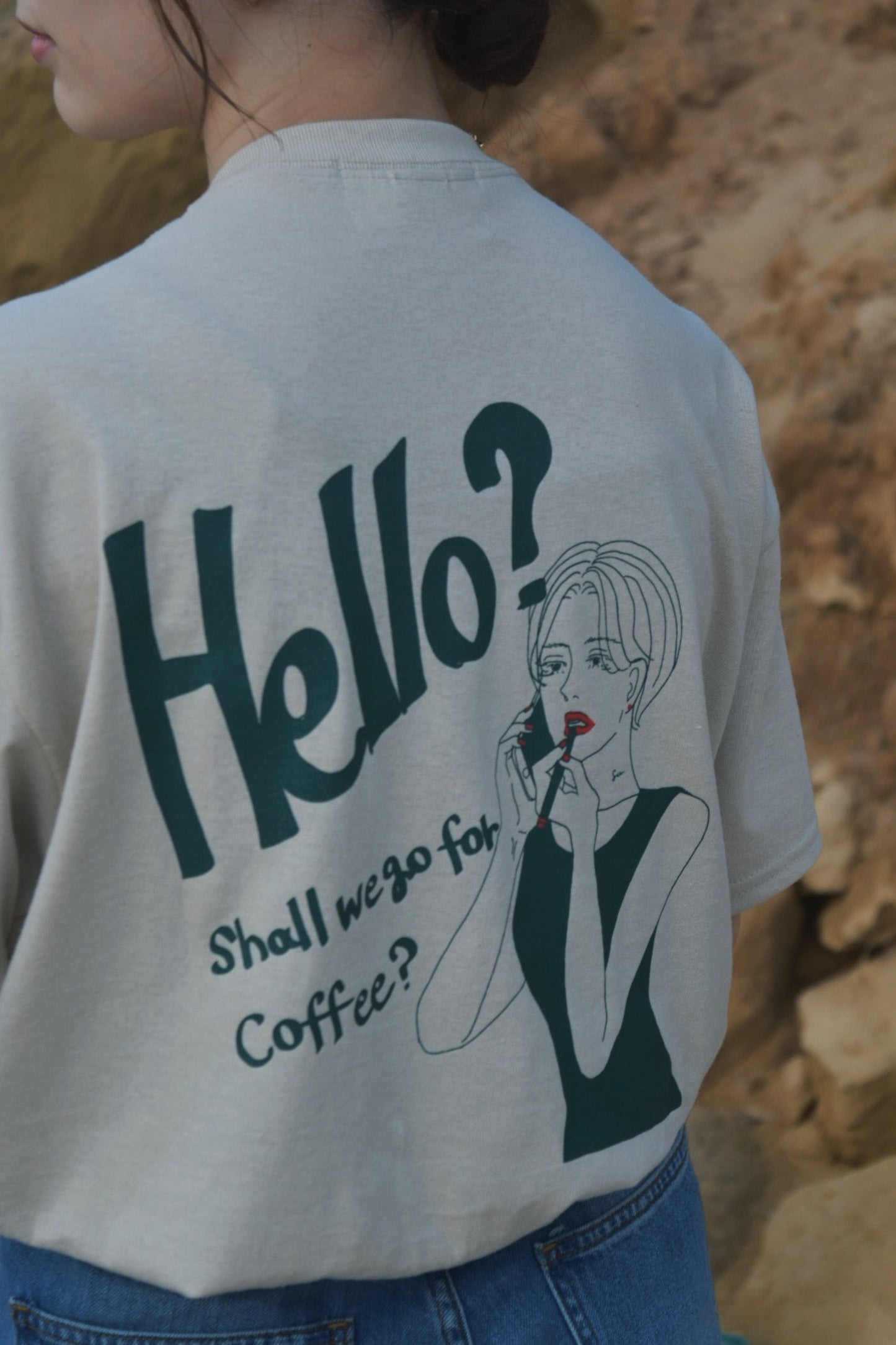 city girl coffee T-shirt（ベージュ/ホワイト )【 SUPERSALE対象商品】
