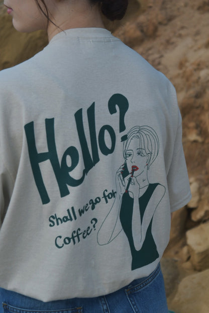city girl coffee T-shirt（ベージュ/ホワイト )【 SUPERSALE対象商品】