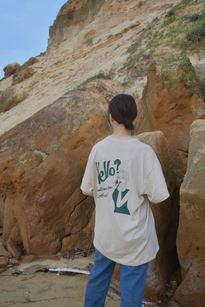 city girl coffee T-shirt（ベージュ/ホワイト )【 SUPERSALE対象商品】