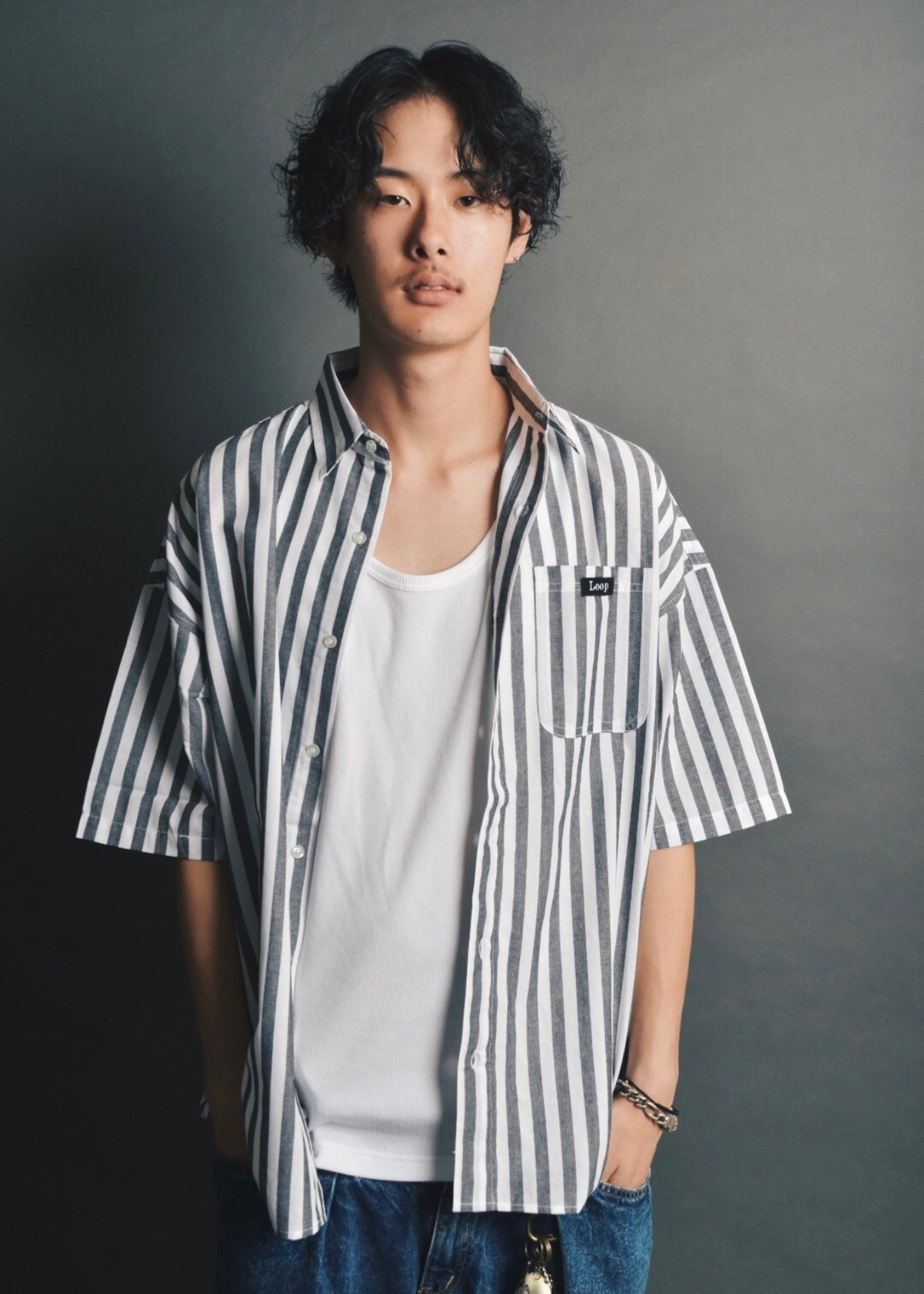 Loop broad cotton Stripe shirt,　BIG SILHOUETTE